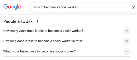 Google search results for 'how to become a social worker'