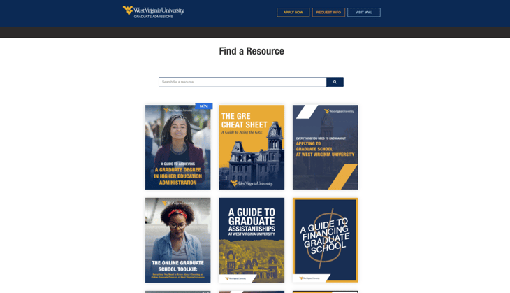 Over time, your eBooks can become a rich, informative, comprehensive resource library. As an example, here is West Virginia University's resource library homepage.