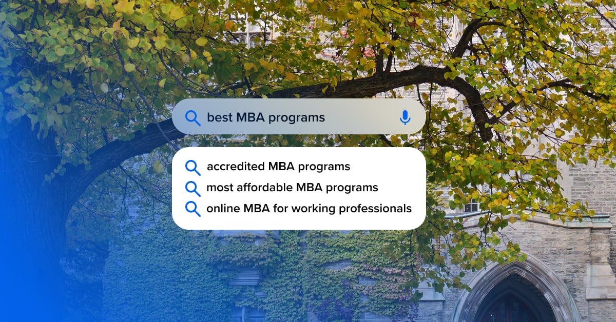 blog banner of search results for 'best mba programs' against a gradient background with trees